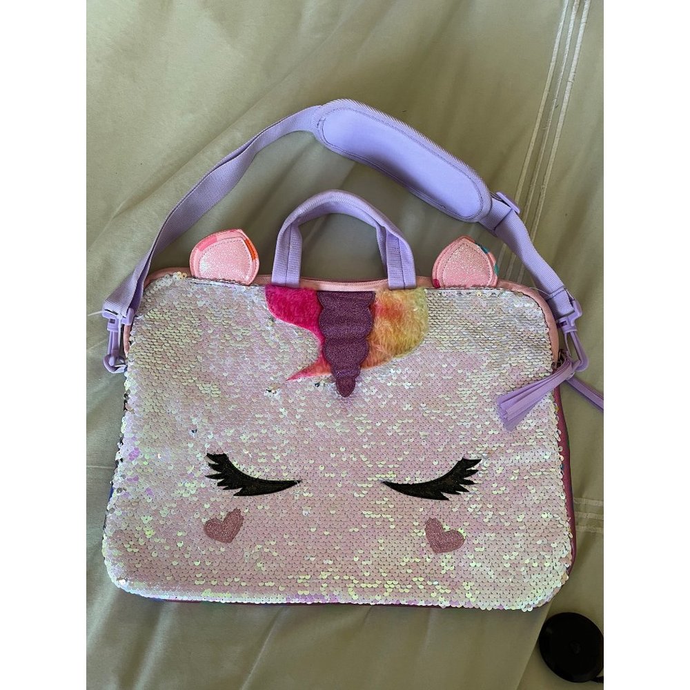 Unicorn Reversible Sequin Metallic Heart Padded Foam Laptop/Carry Case